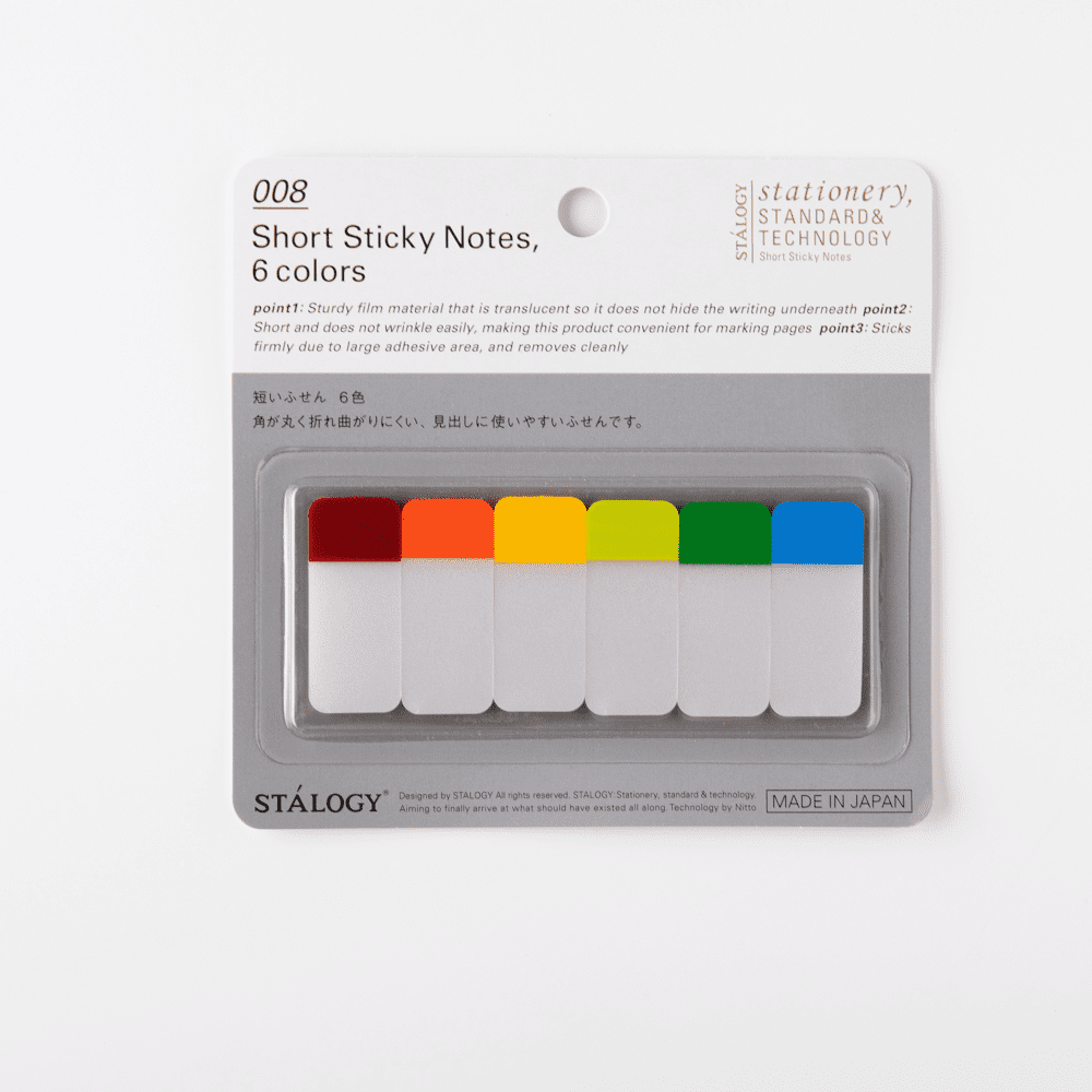 008 Short Sticky notes Set A. Förpackning med korta indexflikar med 6 färger från Stálogy - Tidformera
