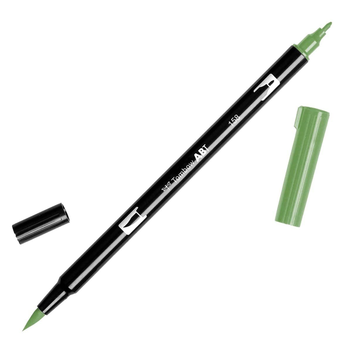 ABT Dual Brush pen - 158 Dark olive - Mörk olivgrön penselpenna - Tombow - Tidformera