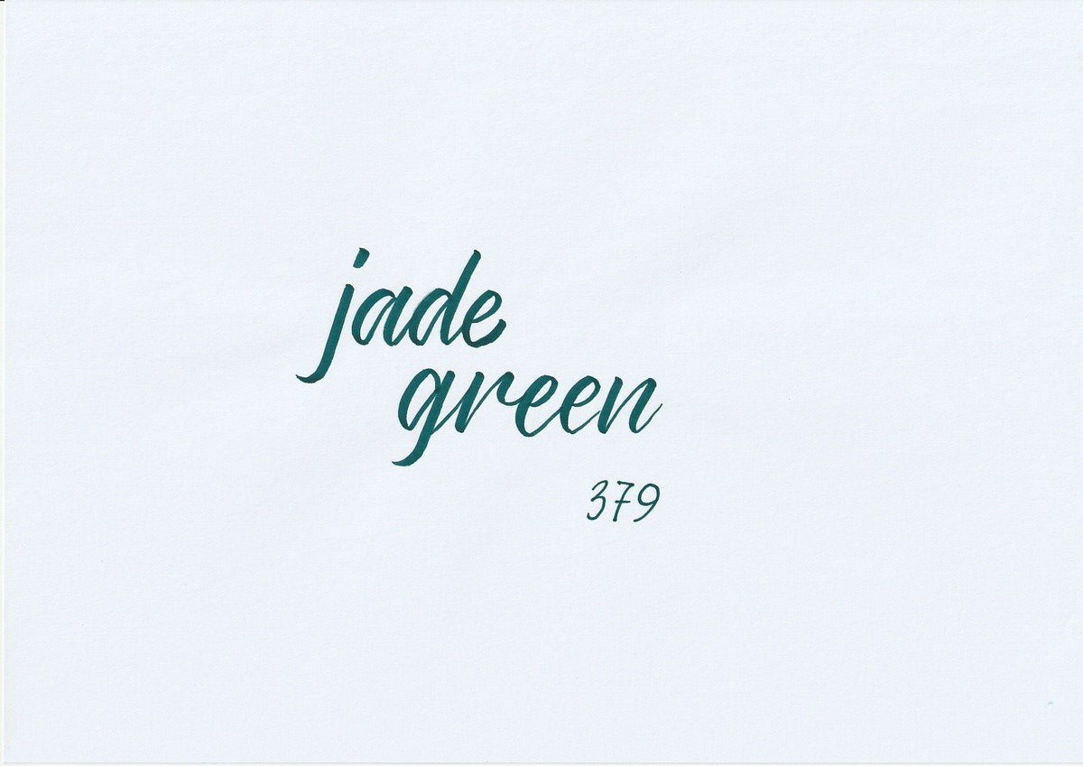 Handskriven text med ordet "jade green" i jadegrön färg, skriven med ABT Dual Brush Pen i nyansen 379 Jade Green.