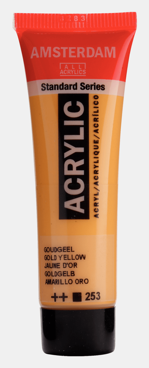 Liten tub med guldfärgad Amsterdam Akrylfärg 20 ml 253 - Gold Yellow från Royal Talens - Tidformera
