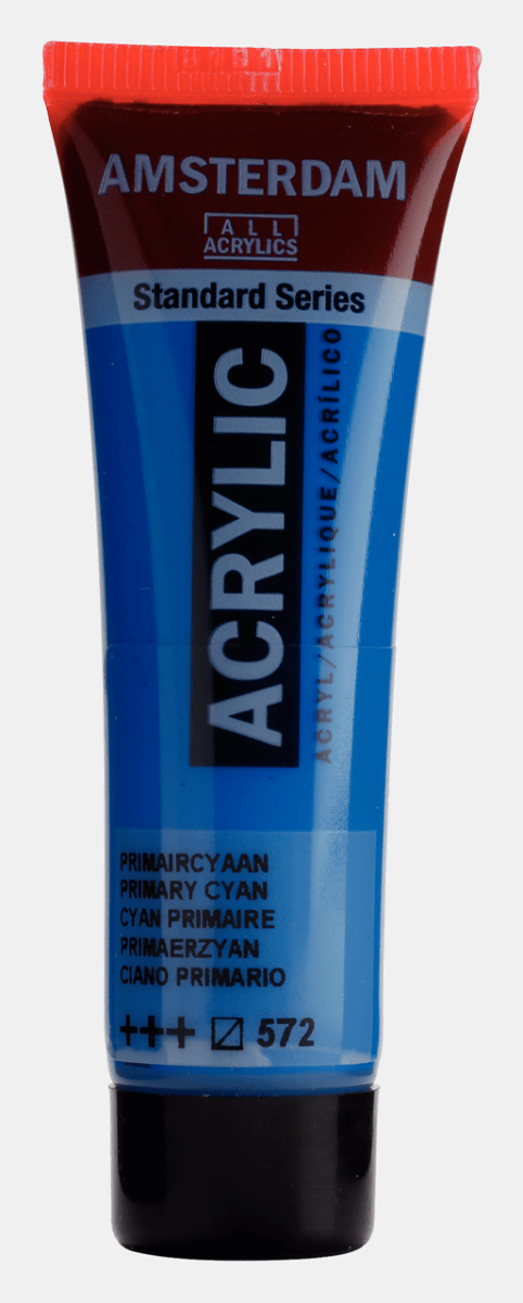 Liten tub med blå Amsterdam Akrylfärg 20 ml 572 - Primary Cyan från Royal Talens - Tidformera