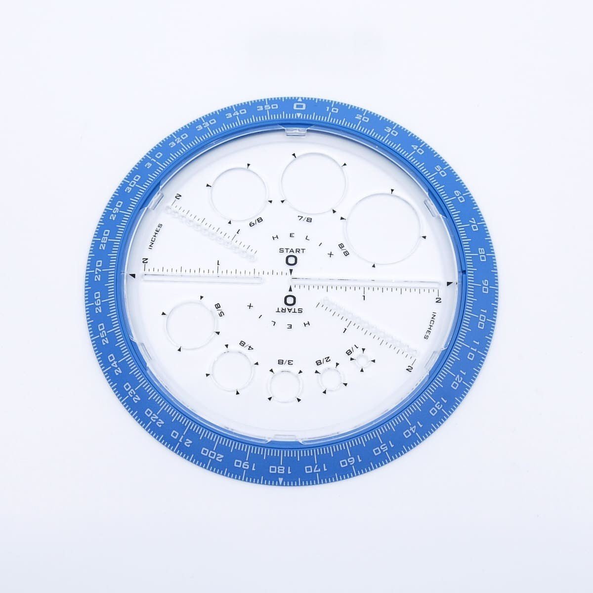 Angle & Circle Maker - Blue från Helix. Blå rund stencil med ringar och grader - Tidformera