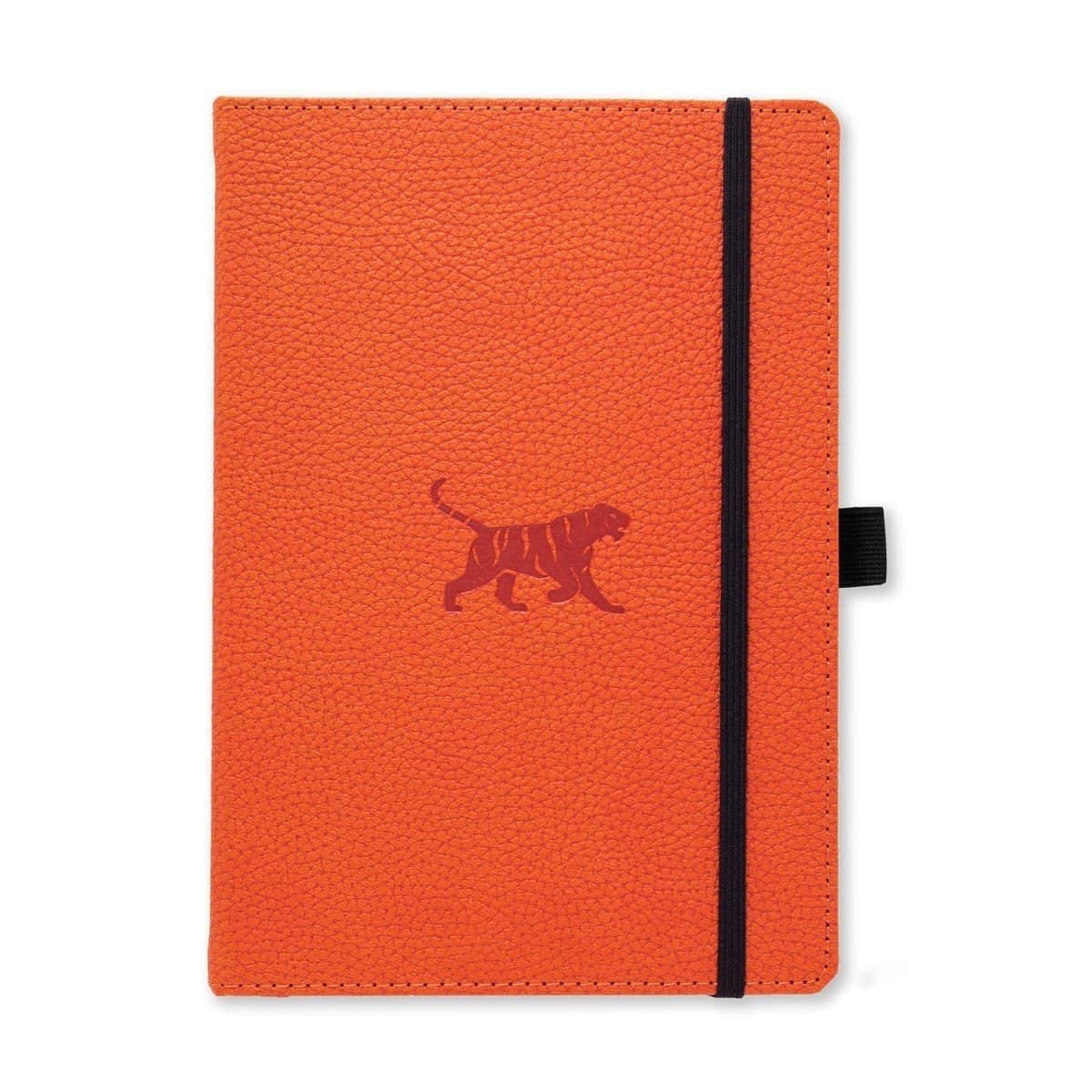 Anteckningsbok Wildlife Linjerad A5 - Orange Tiger frÄn Dingbats* - Orange anteckningsbok med en tiger pÄ. Boken har svart gummiband för stÀngning samt pennhÄllare. - Tidformera