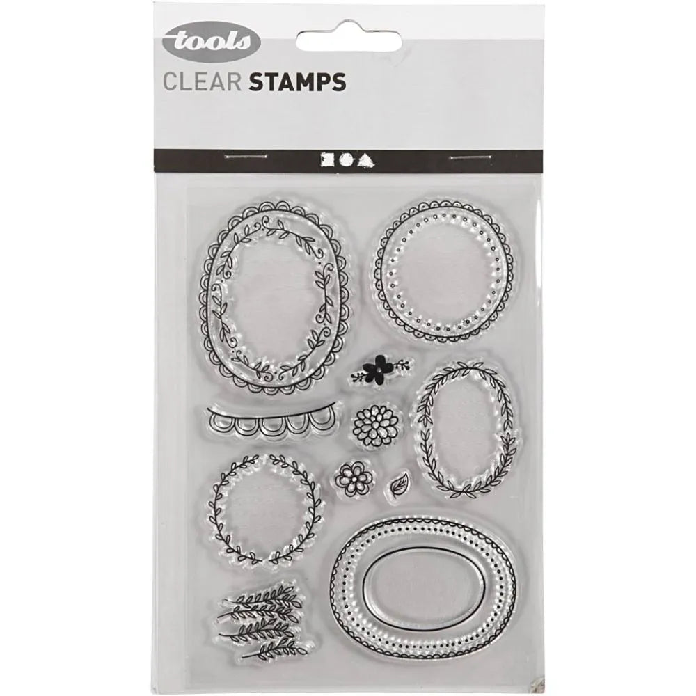 Clear stamps Ramar av löv från Creotime. Stämplar med ramar med små löv - Tidformera