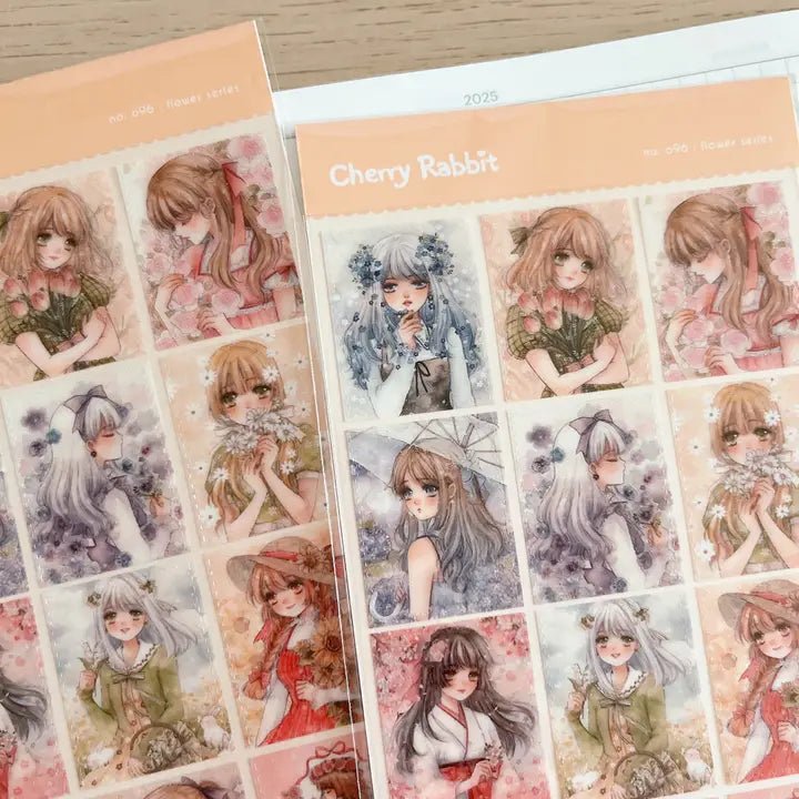 Clear Stickers no. 096 Flower series - 4 - Cherry Rabbit - Tidformera
