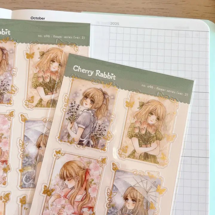 Clear Stickers no. 096 Flower series (ver. 2) - 2 - Cherry Rabbit - Tidformera