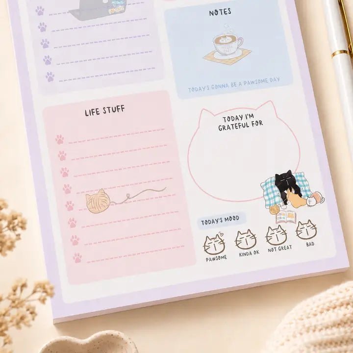 Daily Planner Notepad - Mocha cat - A5 - 3 - Moonaries illo - Tidformera
