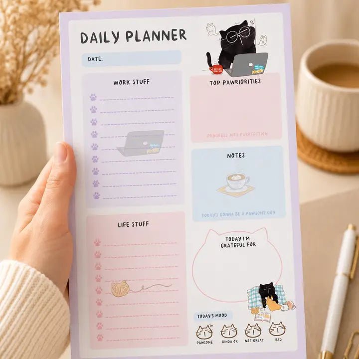 Daily Planner Notepad - Mocha cat - A5 - 1 - Moonaries illo - Tidformera