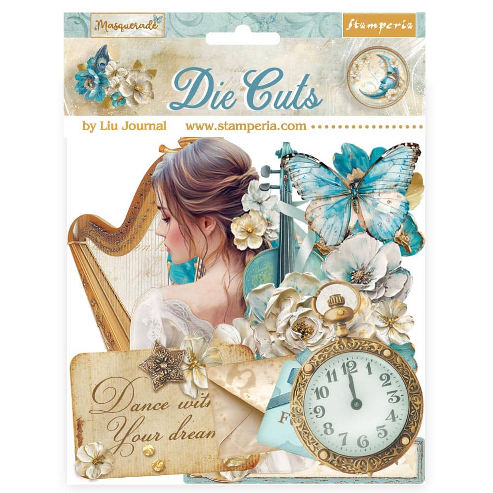 Förpackning med Die cuts - Masquerade Assorted från Stamperia. - Tidformera
