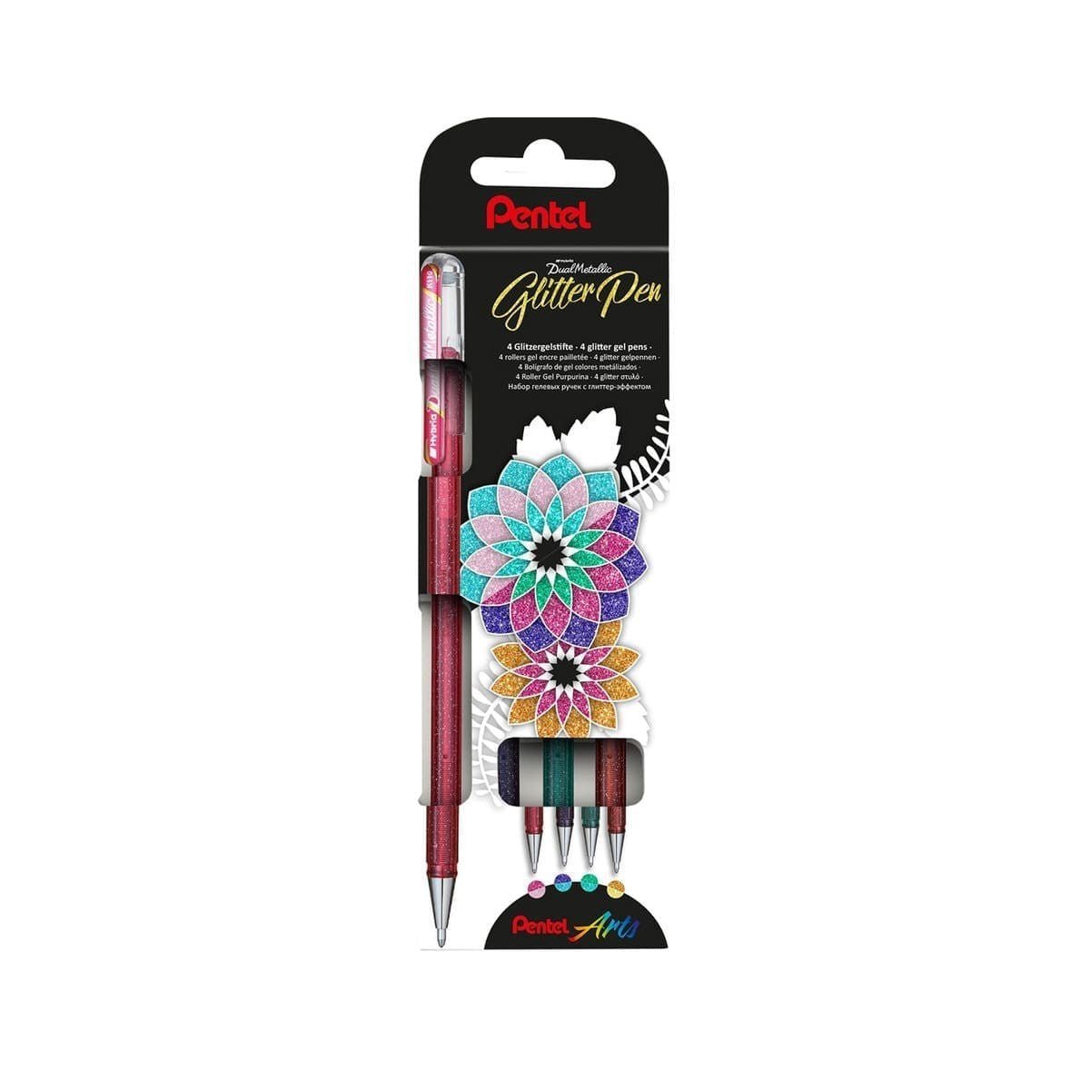 Hybrid Dual metallic Gelpennor 4 - pack - pink/light pink, blue/violet, blue/green & yellow/orange - 1 - Pentel - Tidformera