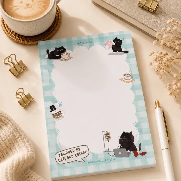 Illustrated Notepad - Mocha cat - A6 - 4 - Moonaries illo - Tidformera