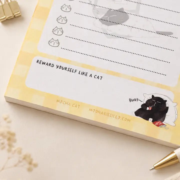 Illustrated To Do List Notepad - Mocha cat - A6 - 2 - Moonaries illo - Tidformera