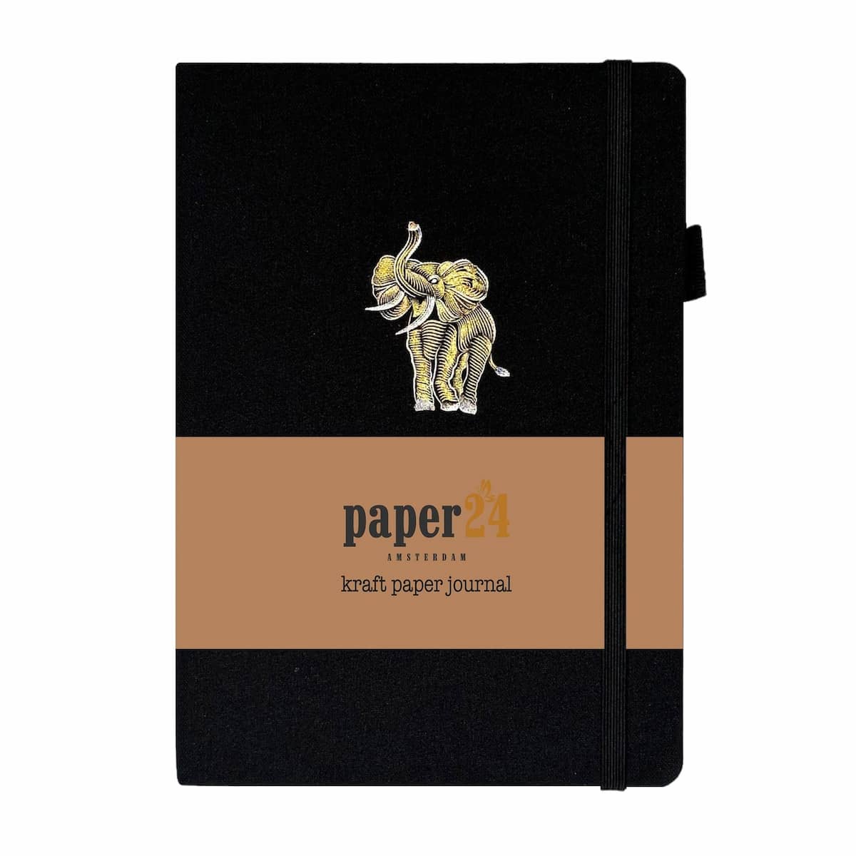 Kraft Paper Journal A5 160 GSM - Golden elephant från Paper24. Svart anteckningsbok med motiv med en guldpräglad elefant. - Tidformera