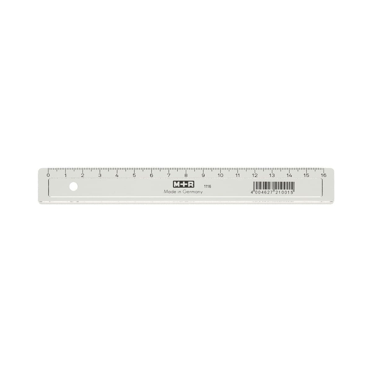 Linjal Plast 16 cm från M+R. Liten plastlinjal med gradering från 1 cm till 16 cm. - Tidformera
