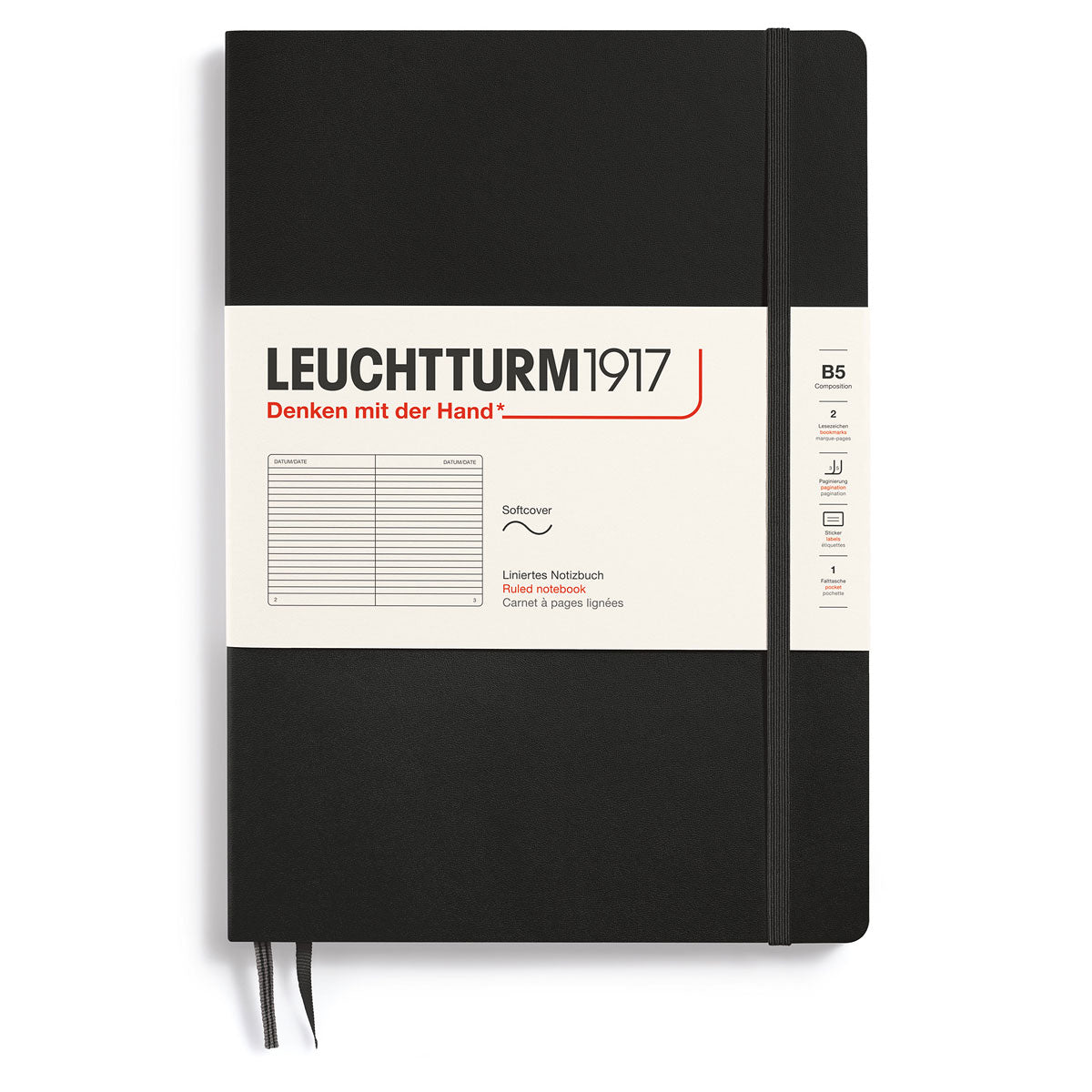 Linjerad skrivbok Lt B5 Mjuk pärm Black från Leuchtturm1917 - Svart anteckningsbok - Tidformera