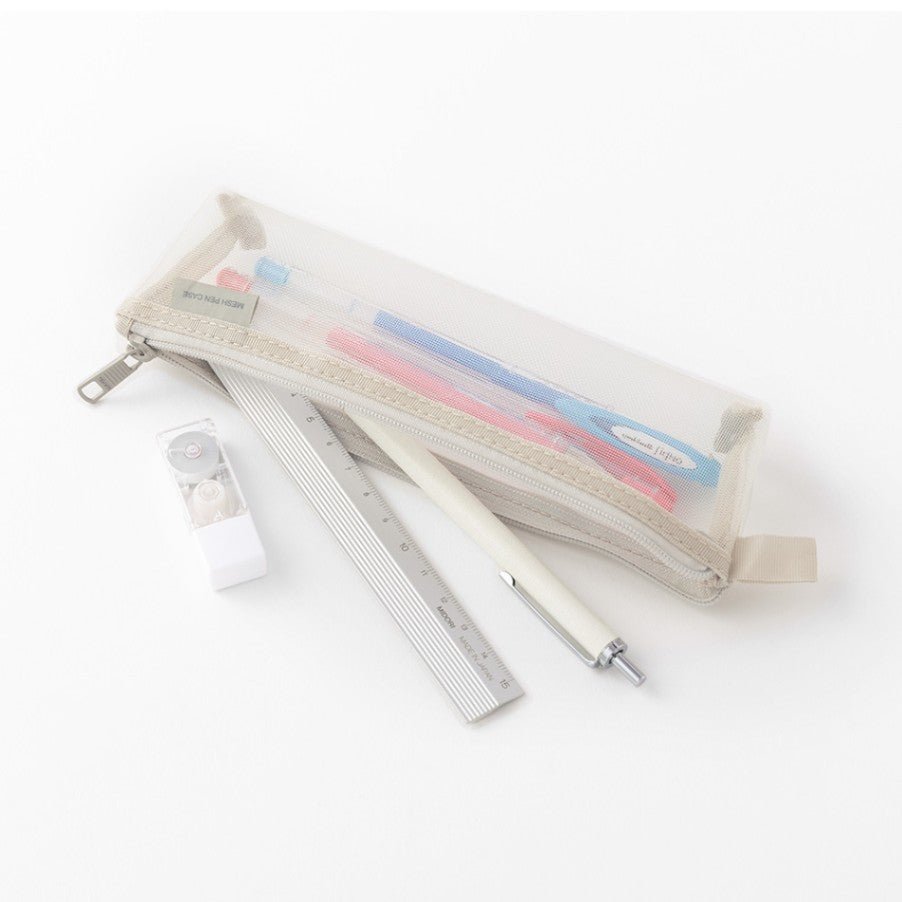 Mesh Pen Case - Gray - 2 - Midori - Tidformera