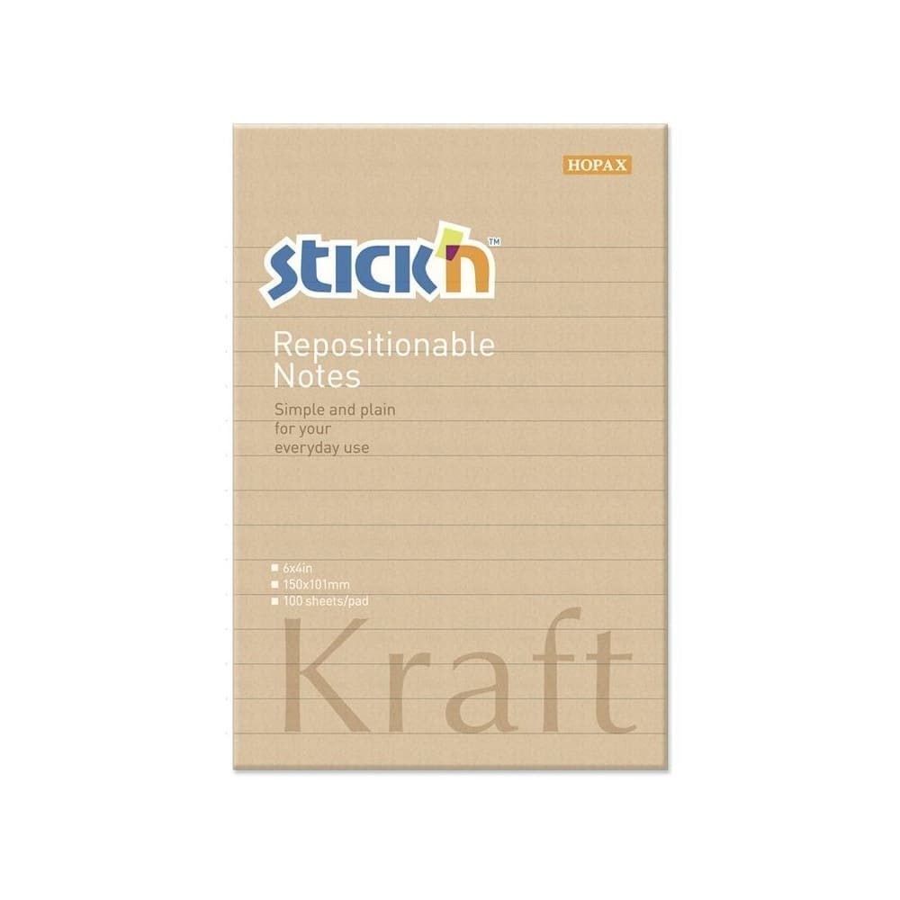 Post - it notes Kraft - 150 x 101 mm Linjerad från Stick'n. Post-it block som är linjerat och har kraftfärgade papper. - Tidformera