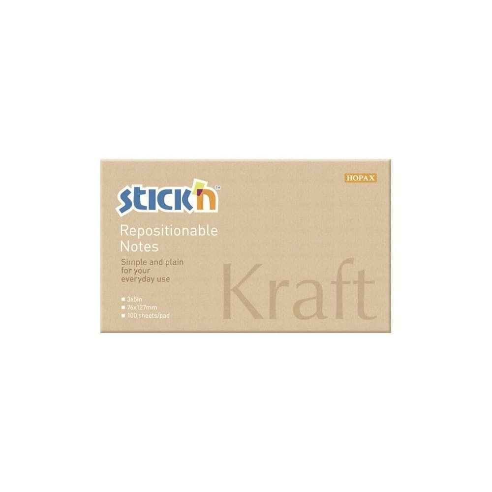 Post - it notes Kraft - 76 x 127 mm från Stick'n. Ett rektangulärt post-it block med kraftfärgat papper. - Tidformera