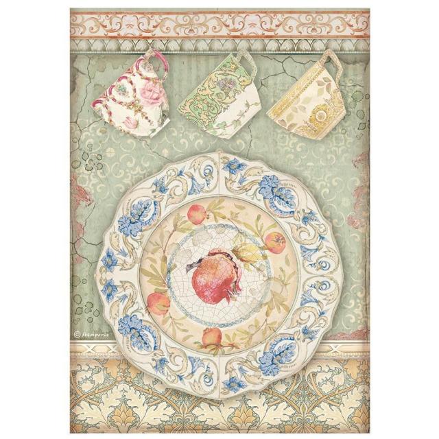 Rice Paper A4 Granada Plate and Cups - 1 - Stamperia - Tidformera