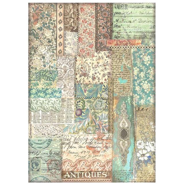 Rice Paper A4 Patchwork - 1 - Stamperia - Tidformera