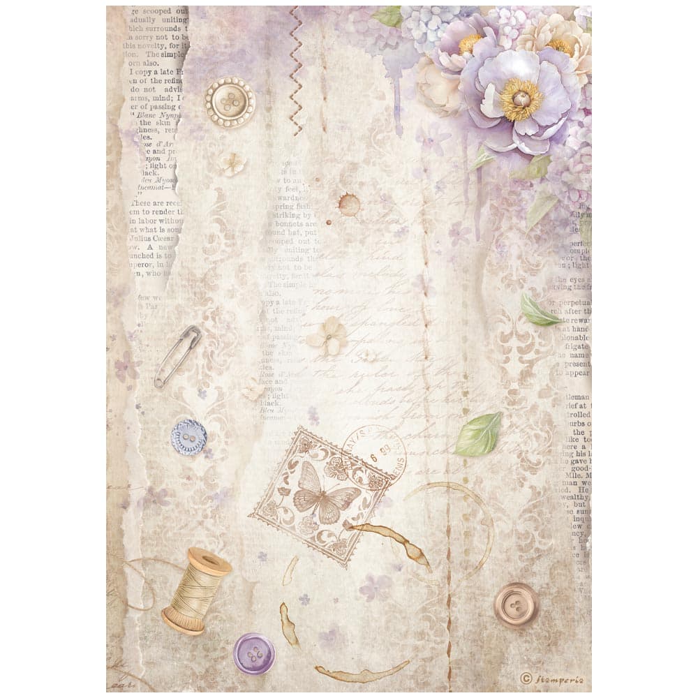 Rice Paper A4 - Quiet Days - Paper Sewing - 1 - Stamperia - Tidformera