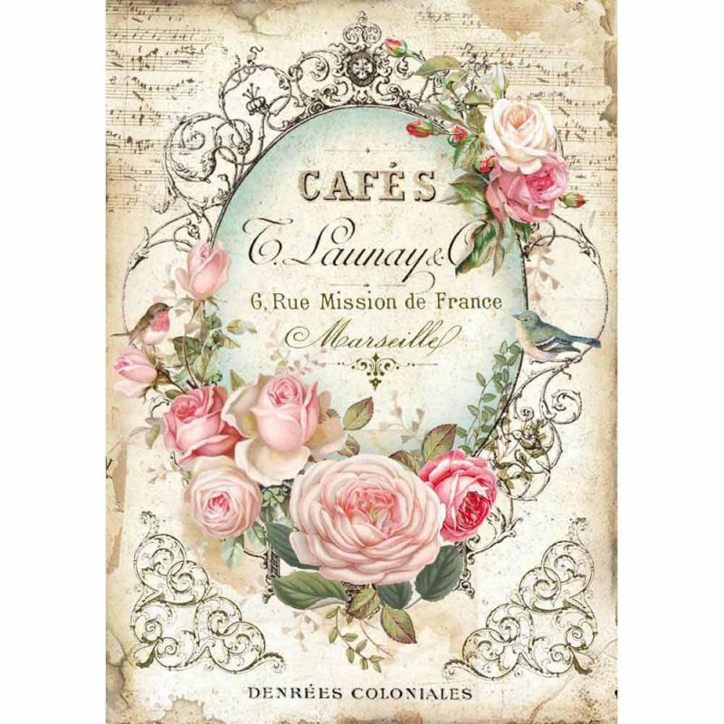 Rice Paper A4 - Tag with Rose - 1 - Stamperia - Tidformera