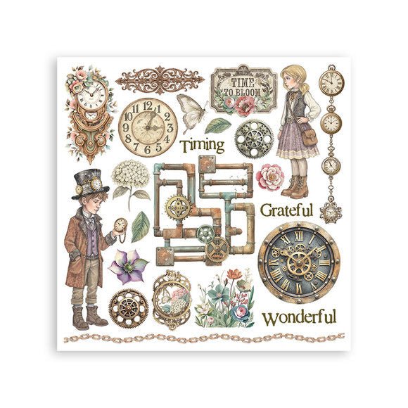 Rub - On Kit 15,5 x 15,5 cm - Gardens of Time - 6 - Stamperia - Tidformera