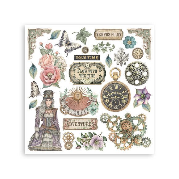 Rub - On Kit 15,5 x 15,5 cm - Gardens of Time - 4 - Stamperia - Tidformera