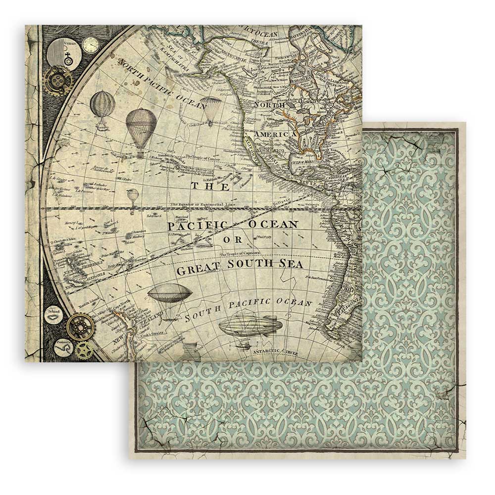 Scrapbookingpapper - Backgrounds - Voyages Fantastiques - 6 - Stamperia - Tidformera