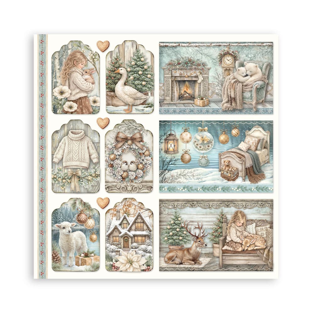 Scrapbookingpapper - Double faced - White Christmas - 28 - Stamperia - Tidformera