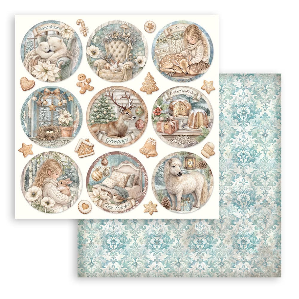 Scrapbookingpapper - Double faced - White Christmas - 30 - Stamperia - Tidformera