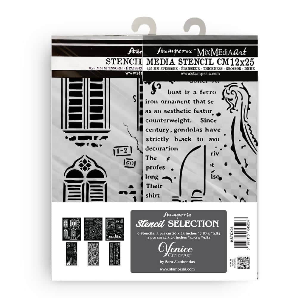 Stencil Selection förpackning med tema Venice City of Art från Stamperia - Tidformera