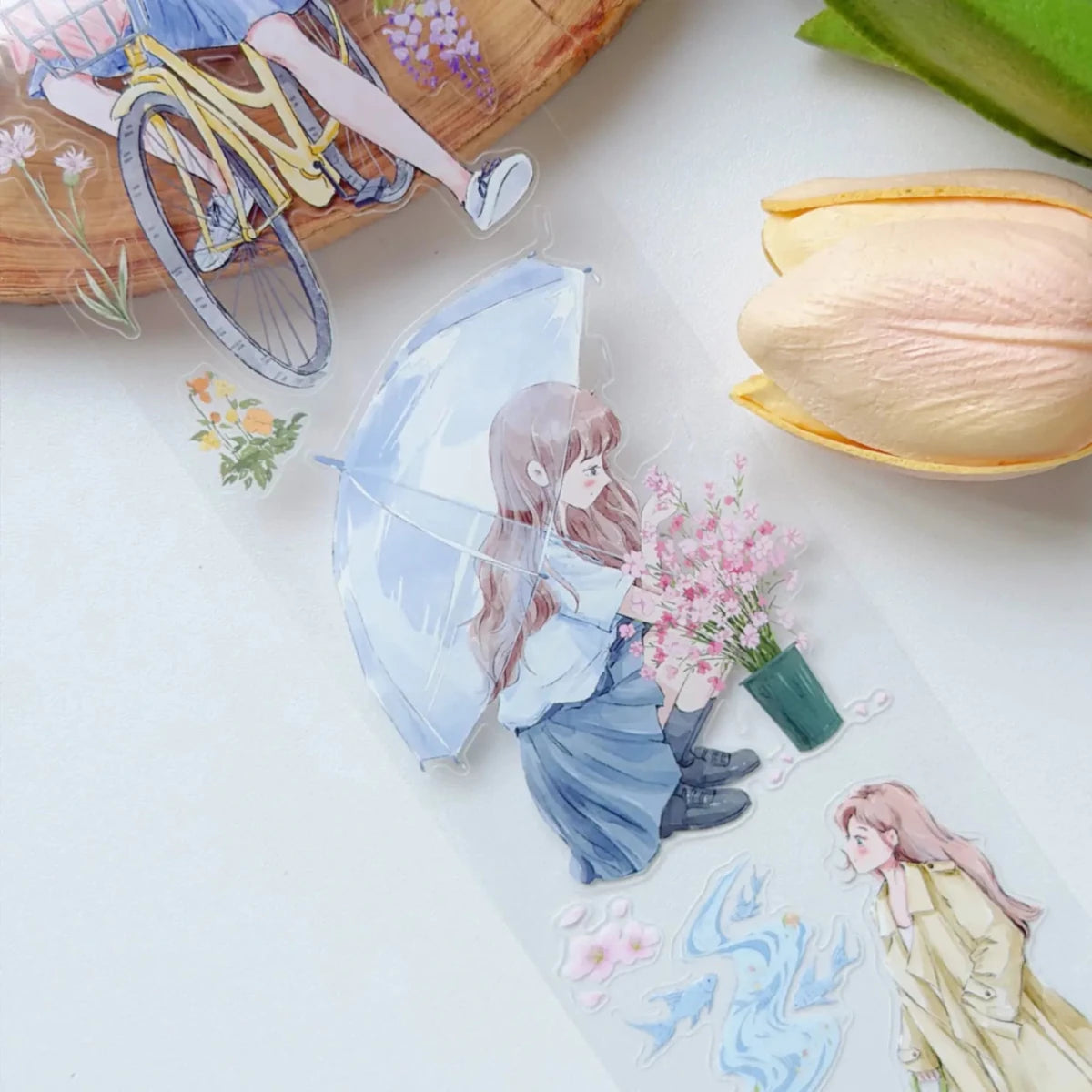 Sticker Pet Tape - Pre - cut - Morning Drizzle - 65 mm - 1 - Washi Tape Shop - Tidformera