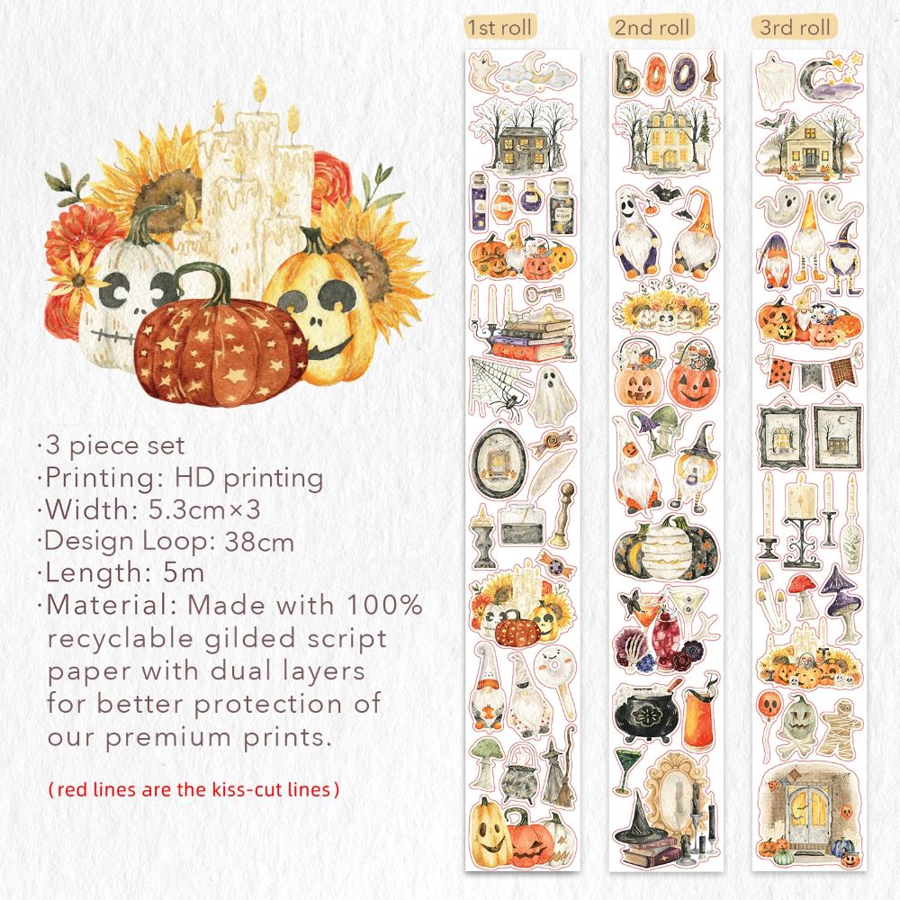 Sticker Set Washi Tape - Luminous Haunt - 3-pack - 15 - Washi Tape Shop - Tidformera