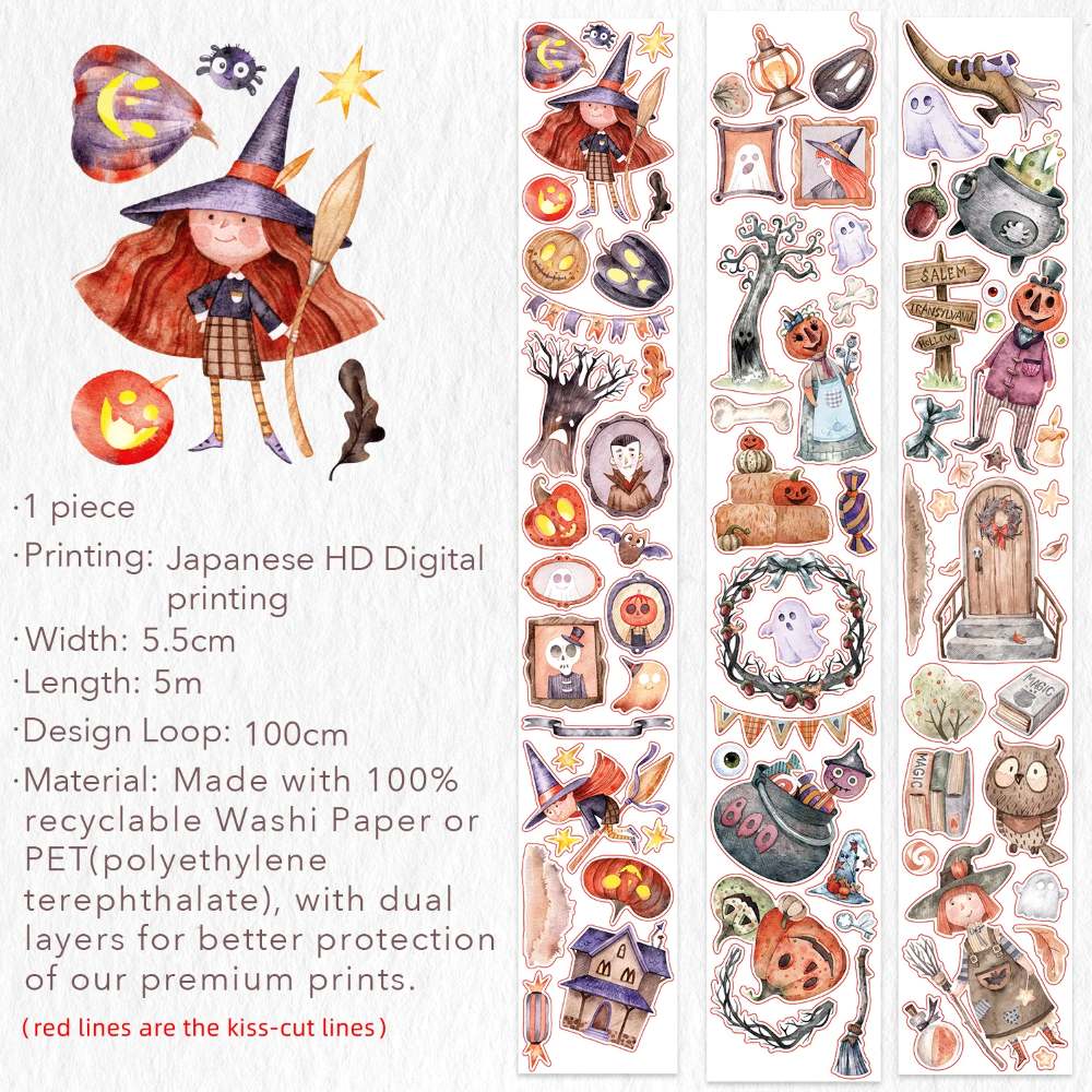 Sticker Washi Tape - Pre-cut - Ghoulish Gathering - 55 mm - 12 - Washi Tape Shop - Tidformera