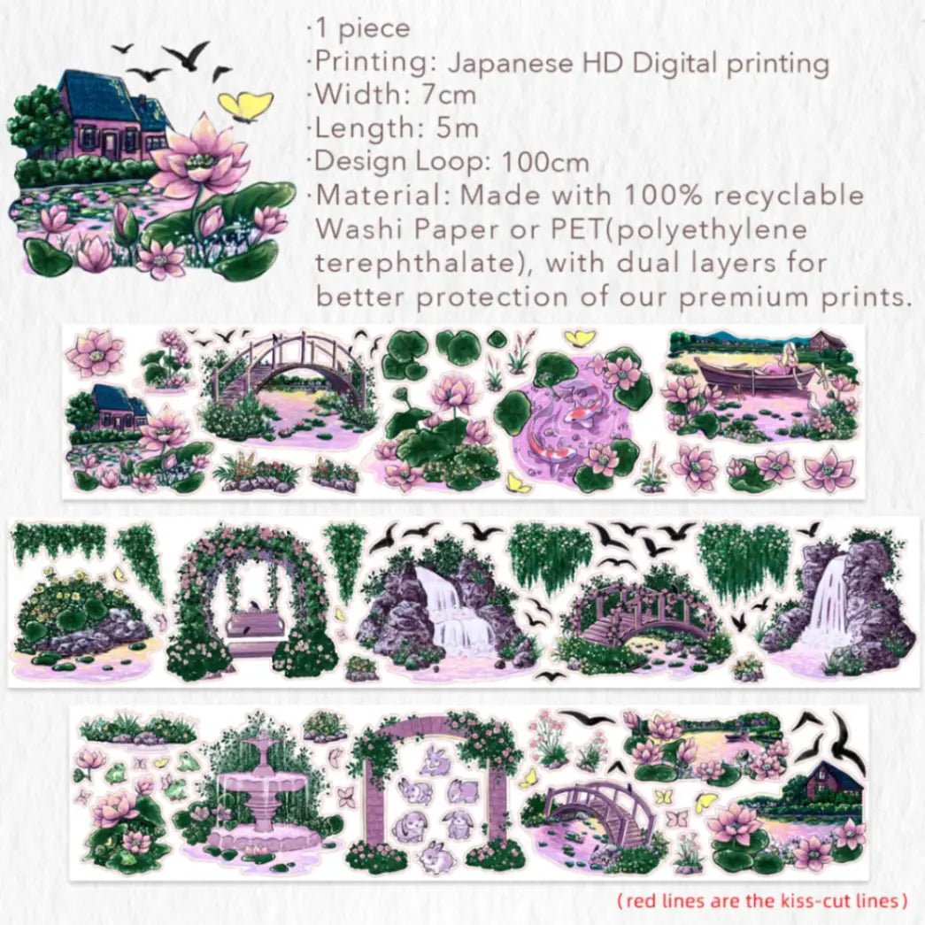 Sticker Washi Tape - Pre - cut - Lotus Saga - 70 mm - 7 - Washi Tape Shop - Tidformera