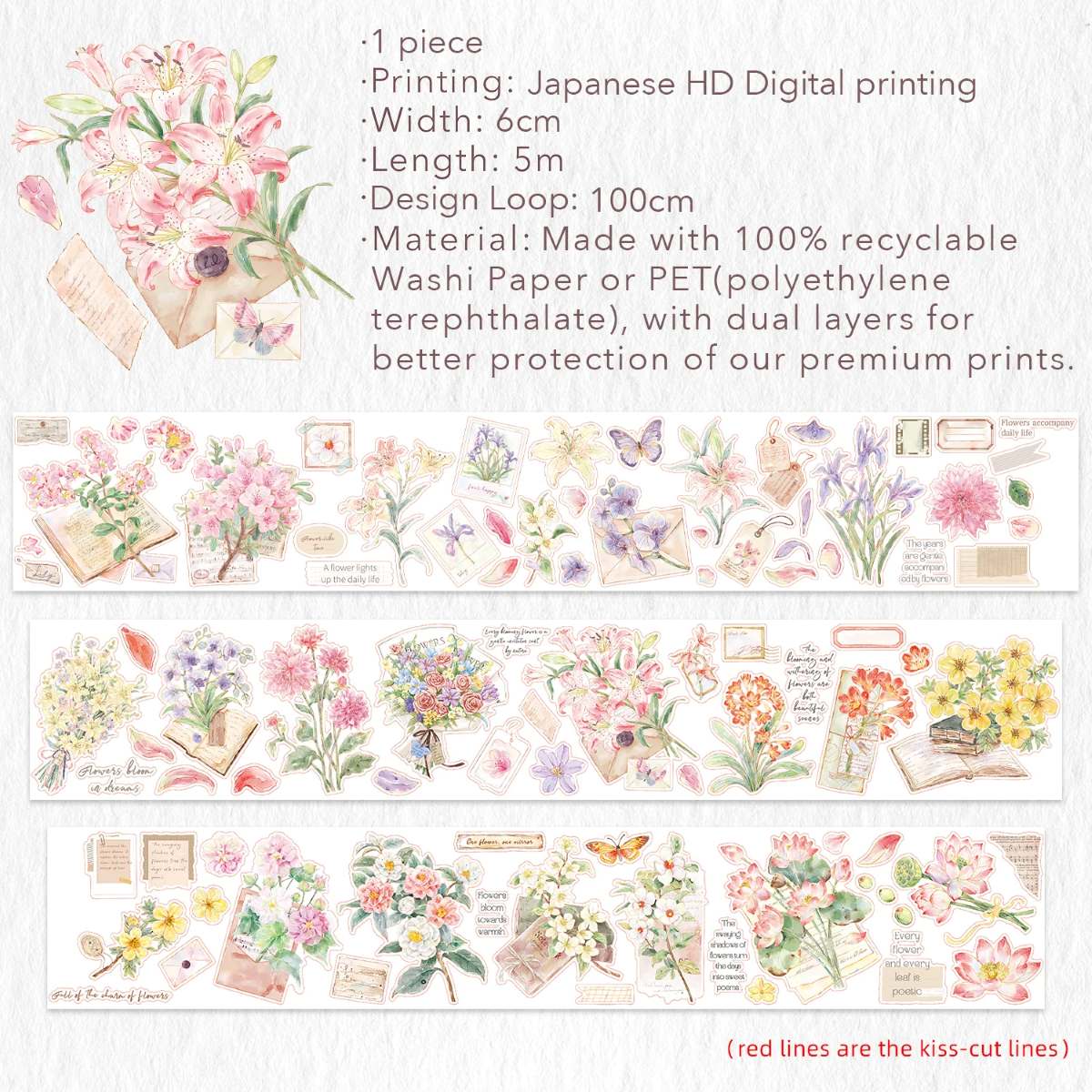 Sticker Washi Tape - Pre - cut - Petal Post - 60 mm - 14 - Washi Tape Shop - Tidformera