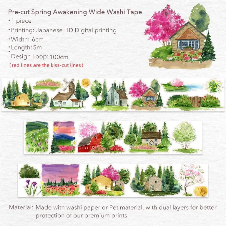 Sticker Washi Tape - Pre - cut - Spring Awakening - 60 mm - 6 - Washi Tape Shop - Tidformera