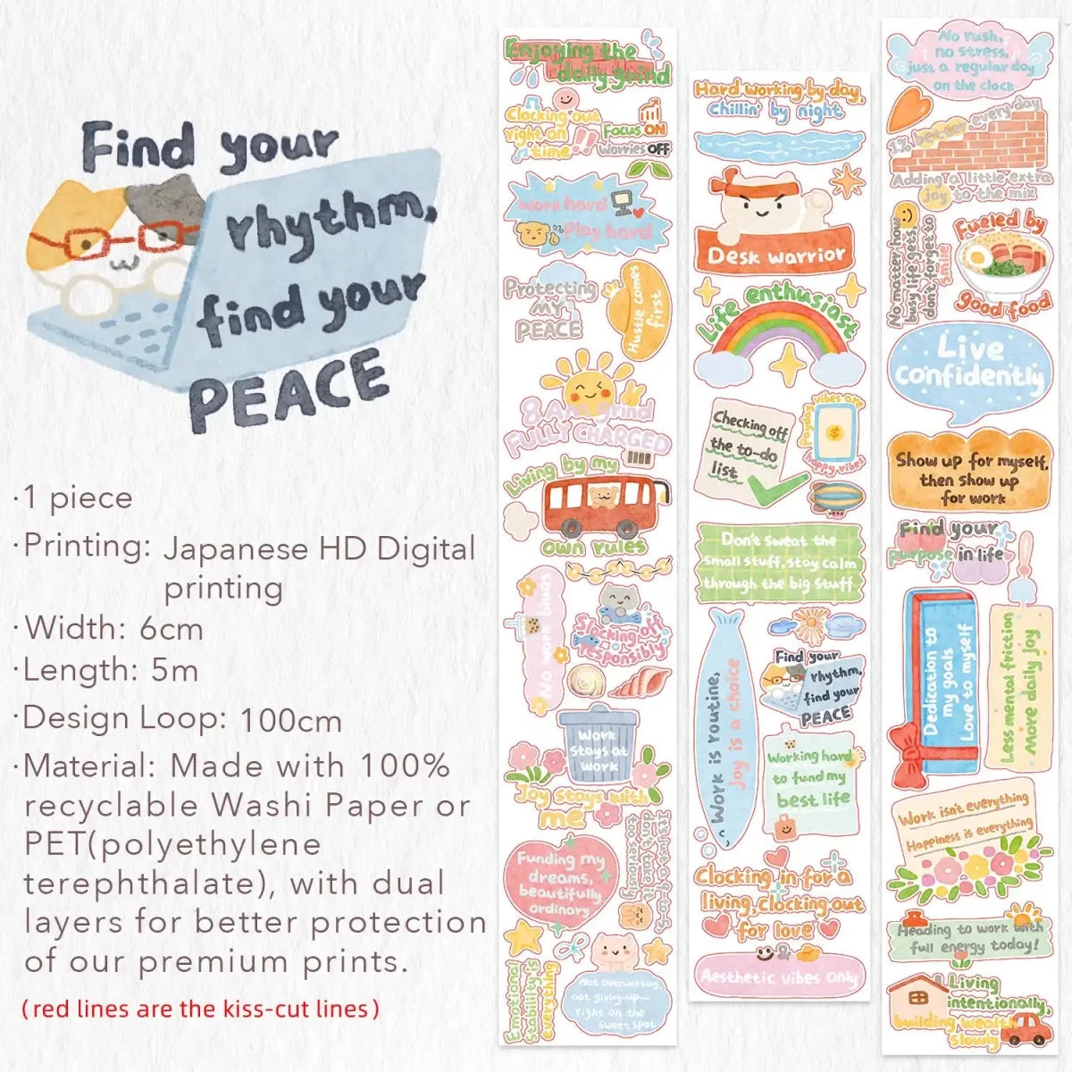 Sticker Washi Tape - Pre-cut - The Confident Mind - 60 mm - 5 - Washi Tape Shop - Tidformera