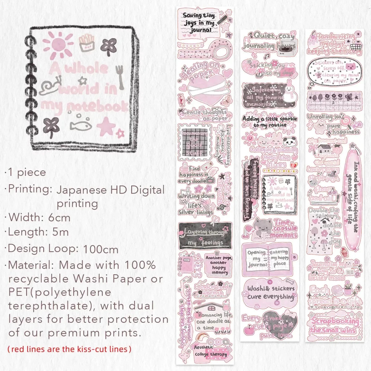 Sticker Washi Tape - Pre-cut - The Healing Mind - 60 mm - 4 - Washi Tape Shop - Tidformera
