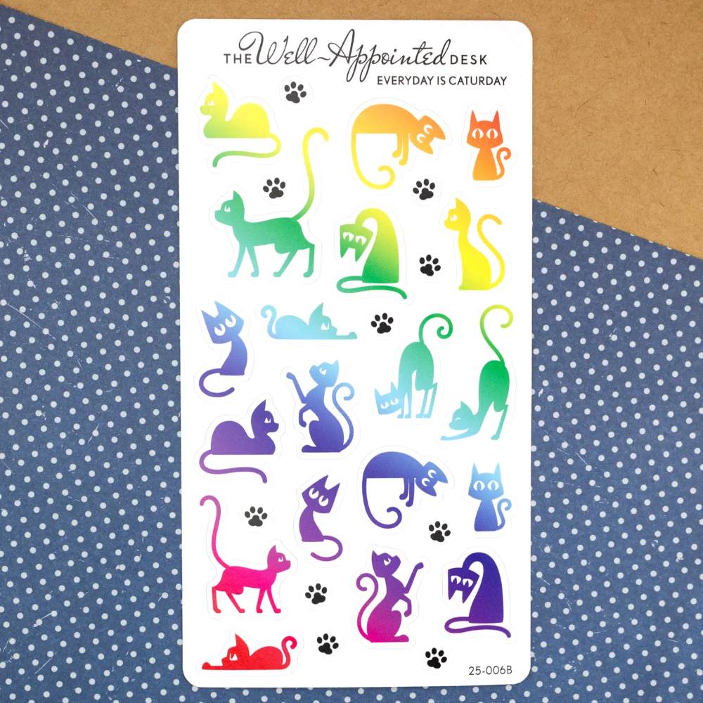 Stickers - Everyday Is Caturday - Rainbow - 2 - The Well-Appointed Desk - Tidformera