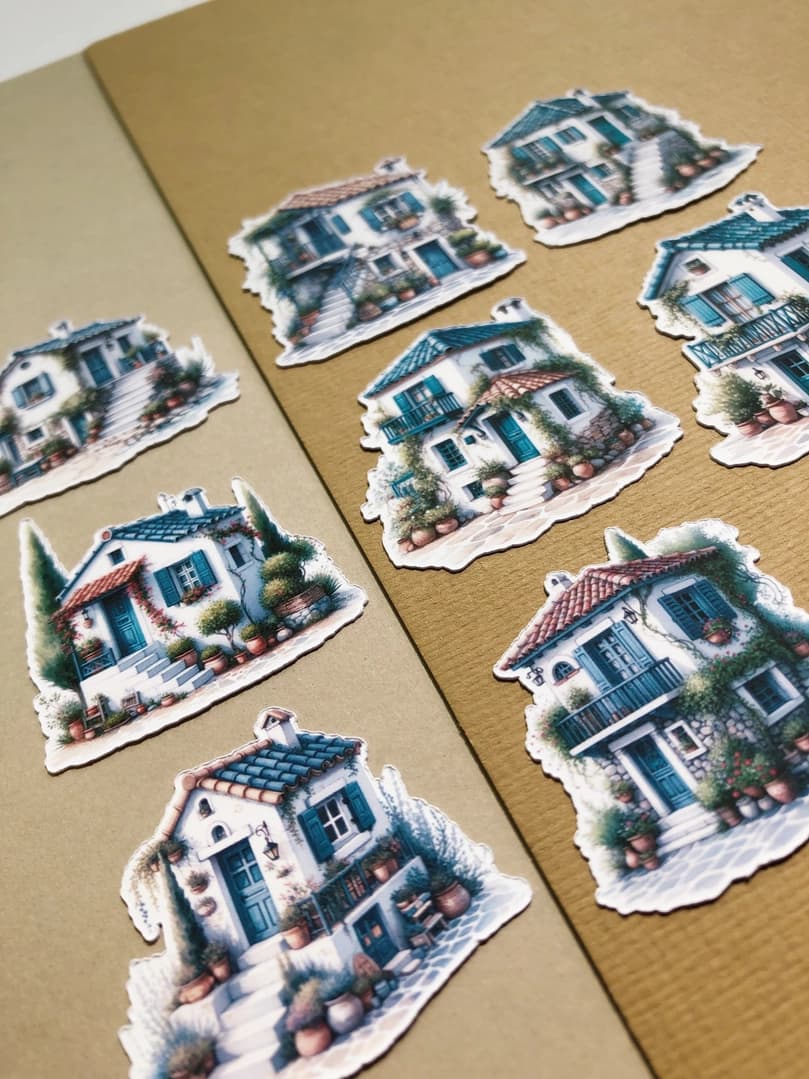 Stickers - T's Stationery - Tiny Greek House - 3 - T's Stationery - Tidformera