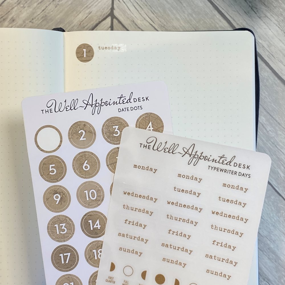 Stickers - Typewriter Days Weekly - Brown - 3 - The Well-Appointed Desk - Tidformera