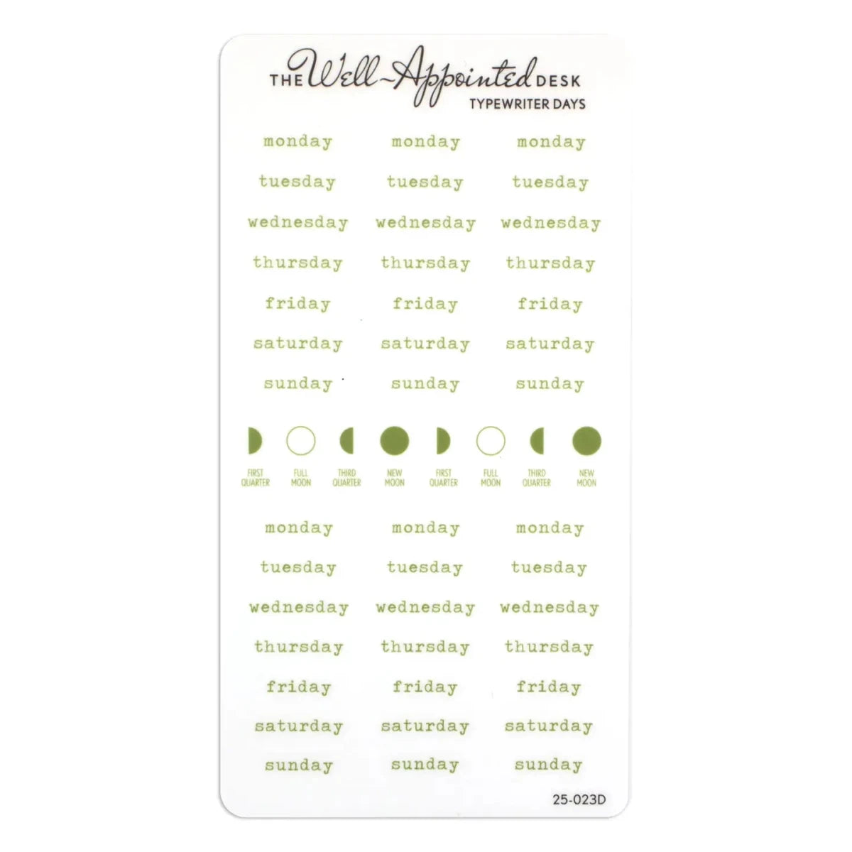 Stickers - Typewriter Days Weekly - Green - 1 - The Well-Appointed Desk - Tidformera