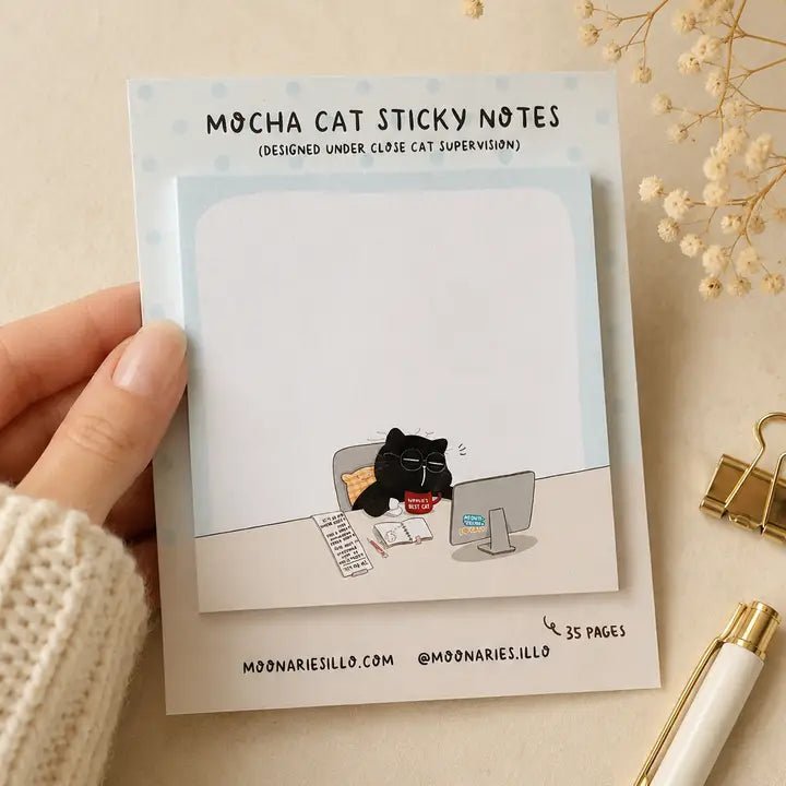 Sticky Notes - Mocha cat - Coworker - 3 - Moonaries illo - Tidformera