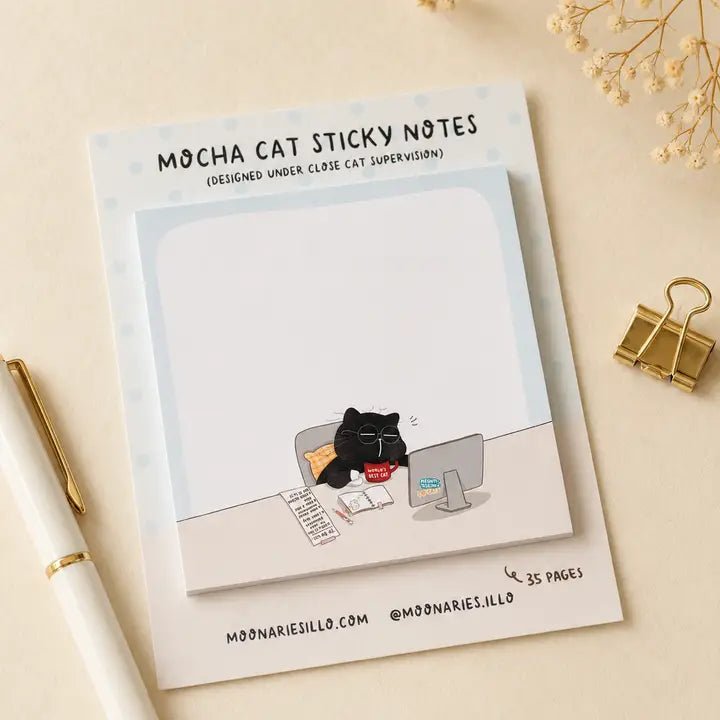 Sticky Notes - Mocha cat - Coworker - 1 - Moonaries illo - Tidformera