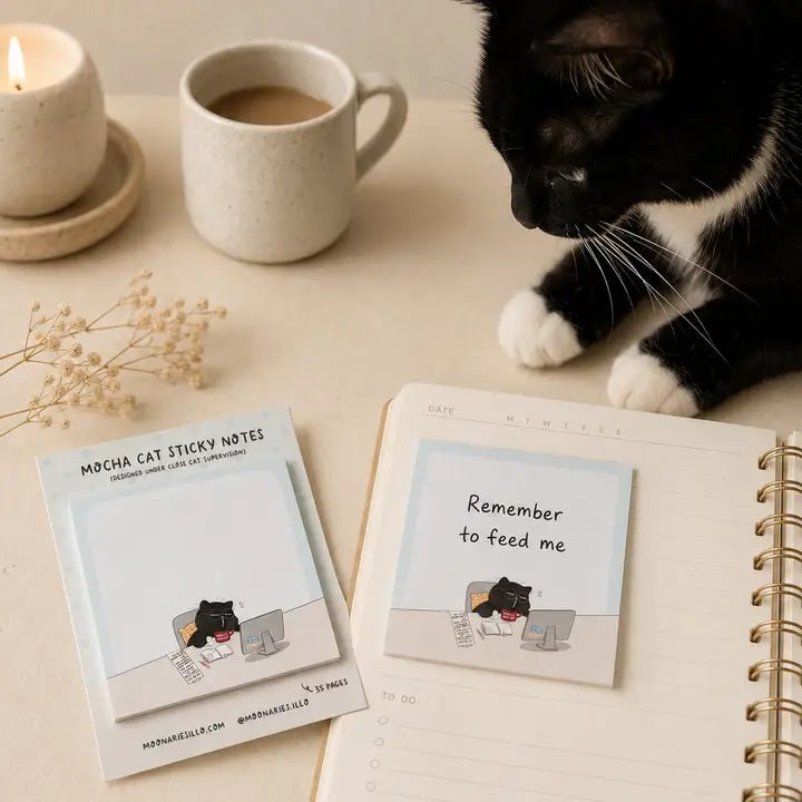 Sticky Notes - Mocha cat - Coworker - 4 - Moonaries illo - Tidformera