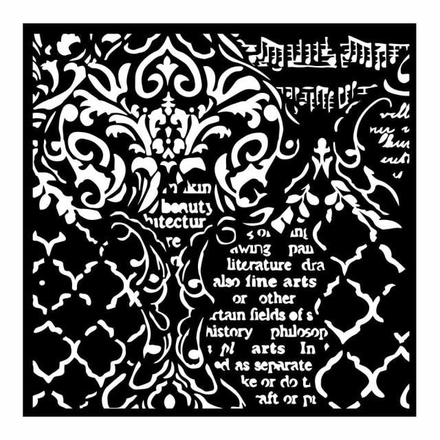 Thick Stencil 18 x 18 cm - Wallpaper music and writings - 1 - Stamperia - Tidformera