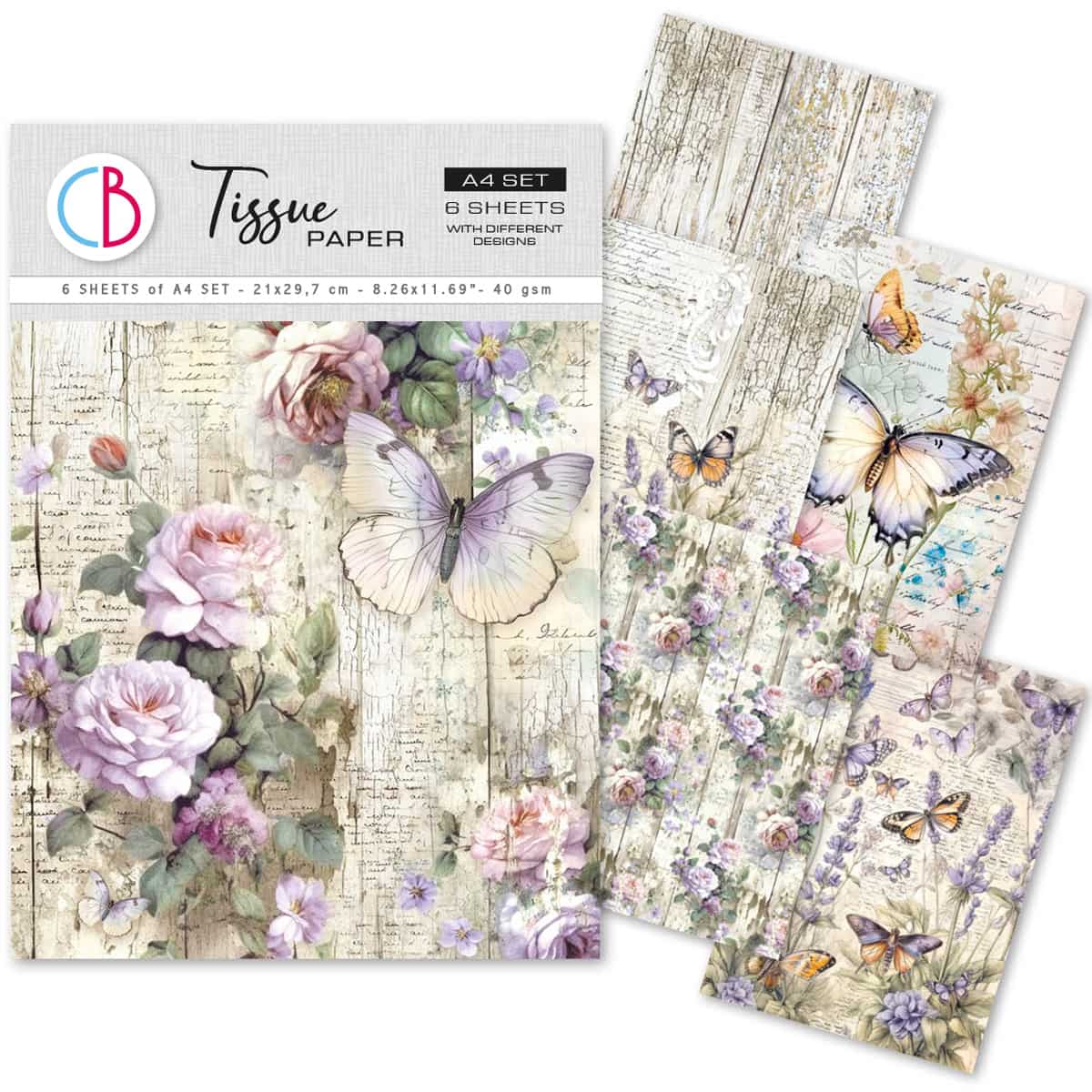 Tissue paper - A4 6 - pack - Whimsical Butterflies - 1 - Ciao Bella - Tidformera