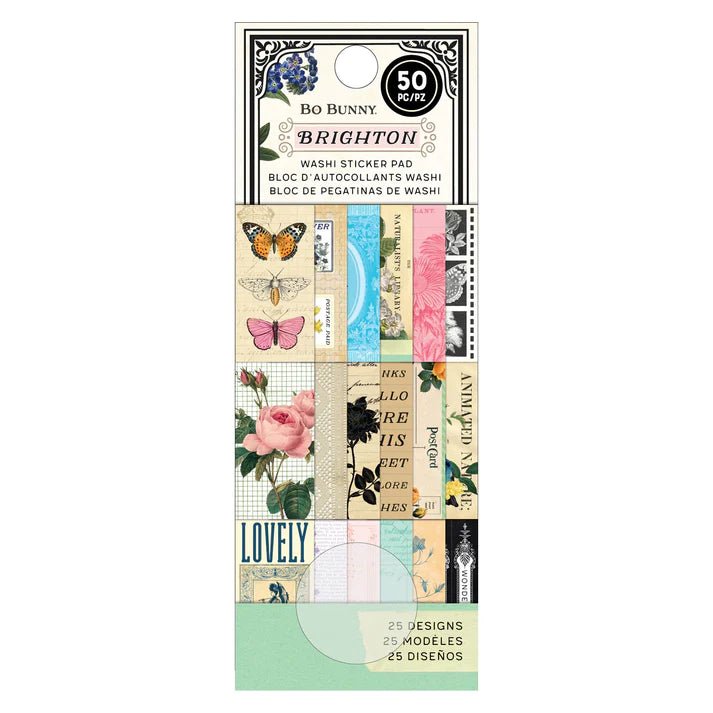 Förpackning med Washi sticker pad Bo Bunny Brighton. Ett litet häfte med klistermärken.